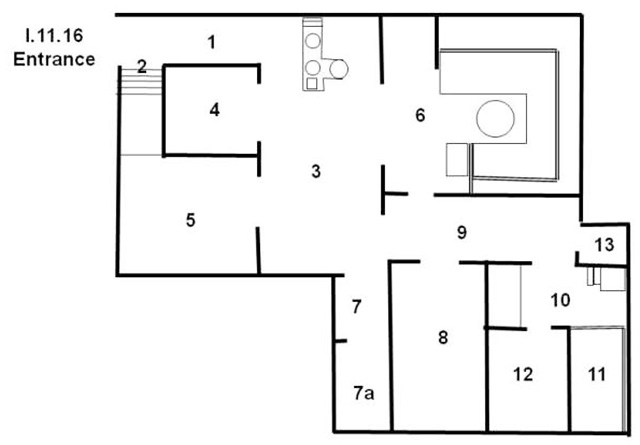 I.11.16 Pompeii. Casa di Saturninus. Hospitium.
Room Plan.